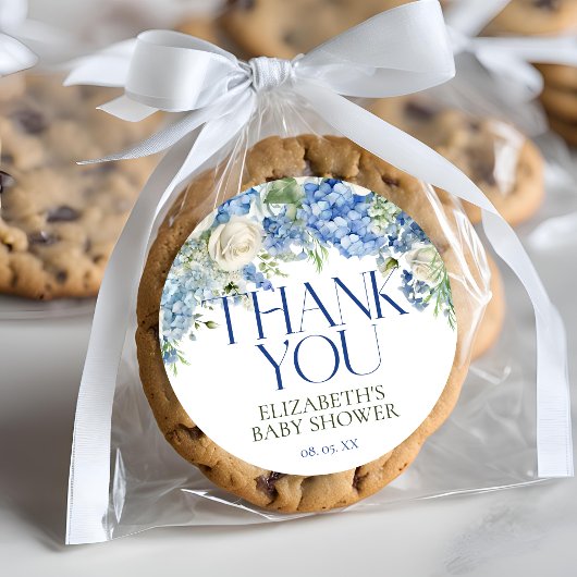 Elegant Modern Blue Hydrangea Floral dank u Ronde Sticker