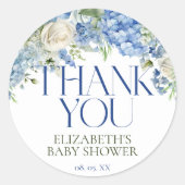 Elegant Modern Blue Hydrangea Floral dank u Ronde Sticker (Voorkant)