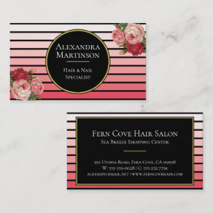 Elegant Modern Blush Ombre Stripes  Floral Visitekaartje
