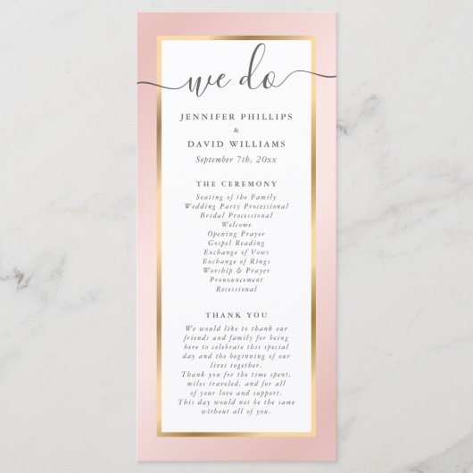 Elegant Modern Blush Pink and Gold Wedding Programma (Voorkant)