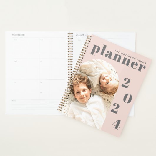 Elegant Modern Blush Pink Custom Family Photo 2023 Planner (Display)