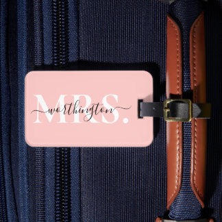 Elegant Modern Blush Pink Pas getrouwd Mrs. Bagagelabel