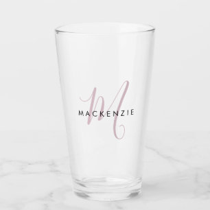 Elegant modern Blush Pink Script Monogram Glas