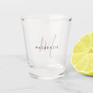 Elegant modern Blush Pink Script Monogram Shot Glas