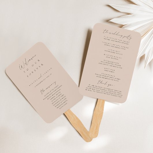 Elegant modern Blush Pink Wedding Programme Handje Handwaaier