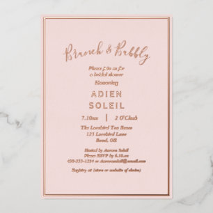 Elegant Modern Blush Roos Gold Brunch en Bubble Folie Uitnodiging