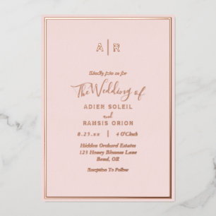 Elegant Modern Blush Roos Gold Monogram Weddenscha Folie Uitnodiging