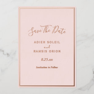 Elegant modern Blush Roos Gold Save the Date Kaart