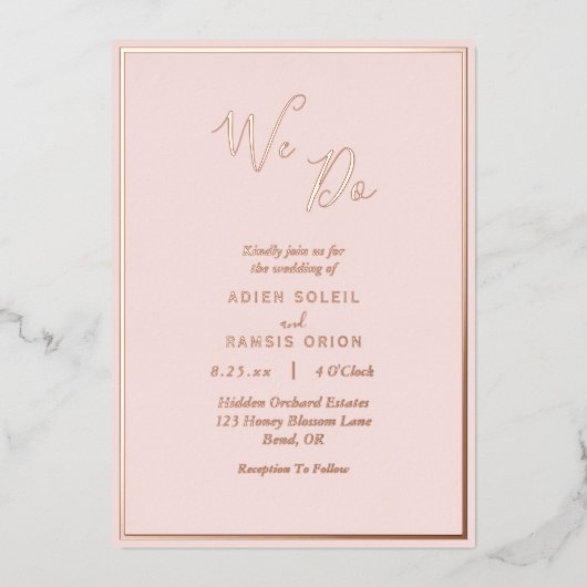 Elegant modern blush Roos Gold We wedden Folie Uitnodiging (Voorkant)