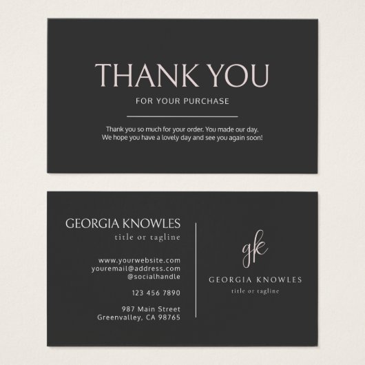 Elegant Modern Blush Roze Dank u Kaart (Voorkant /achterkant)