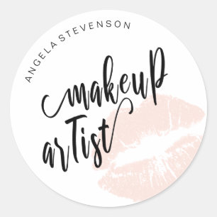 Elegant modern blush roze lippen make-up kunstenaa ronde sticker