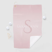 Elegant Modern Blush Roze Ombre Naam & Monogram Golfhanddoek (Insitu)