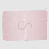 Elegant Modern Blush Roze Ombre Naam & Monogram Golfhanddoek (Horizontaal)