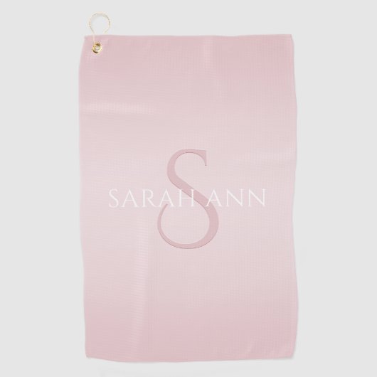 Elegant Modern Blush Roze Ombre Naam & Monogram Golfhanddoek (Voorkant)