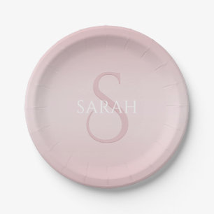Elegant Modern Blush Roze Ombre Naam & Monogram Papieren Bordje
