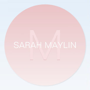 Elegant Modern Blush Roze Ombre Naam & Monogram Ronde Sticker