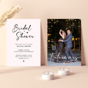 Elegant Modern Blush Script Photo Vrijgezellenfees Kaart