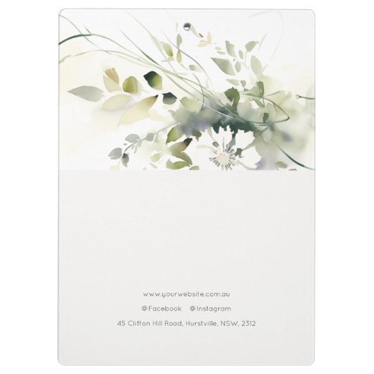 Elegant Modern Boho Abstract Groen Wit Bloemen Klembord (Achterkant)