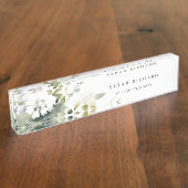 Elegant Modern Boho Abstract Groen Wit Bloemen Naambordje (Zijkant)