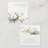 Elegant Modern Boho Abstract Groen Wit Bloemen Vierkante Visitekaartje (Voorkant / Achterkant)