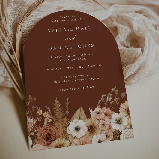 Elegant Modern Boho Arch Floral Wedding Kaart