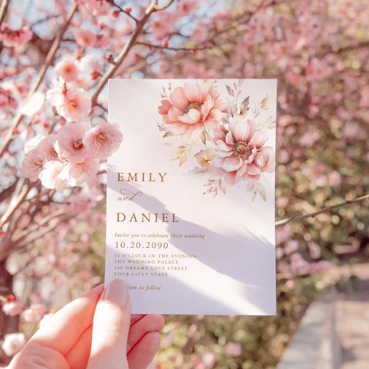 Elegant Modern Boho Blush Roze Goud Bloemen Bruilo Kaart