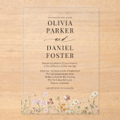 Elegant Modern Boho Wildflower Wedding  Acryl Uitnodigingen (Voorkant)