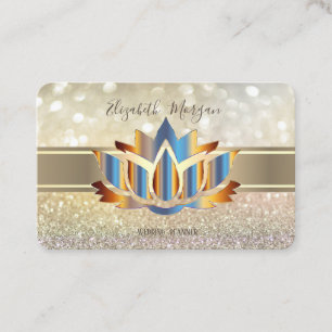 Elegant Modern Bokeh, Gold Stripe Lotus Visitekaartje