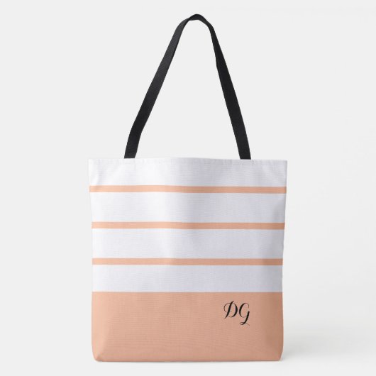 Elegant Modern Bold Strepen Monogram Trendy Perzik Draagtas (Voorkant)