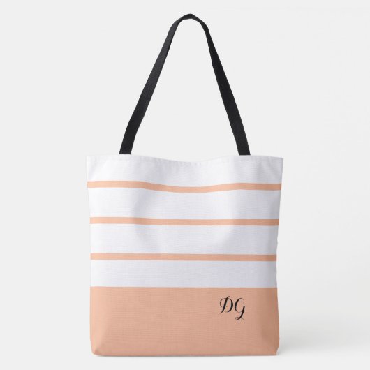 Elegant Modern Bold Strepen Monogram Trendy Perzik Draagtas (Achterkant)