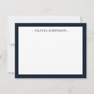 Elegant Modern Border Navy White Flat Note Kaart Notitiekaartje