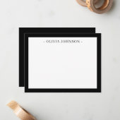 Elegant Modern Border Zwart Wit Flat Note Kaart Notitiekaartje (Voorkant / Achterkant in situ)