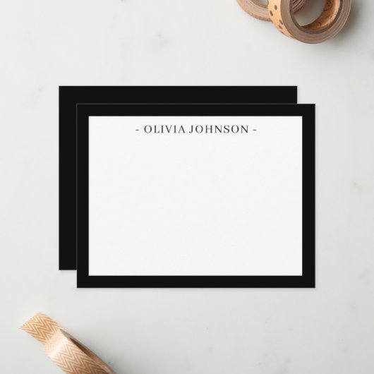 Elegant Modern Border Zwart Wit Flat Note Kaart Notitiekaartje (Voorkant / Achterkant in situ)