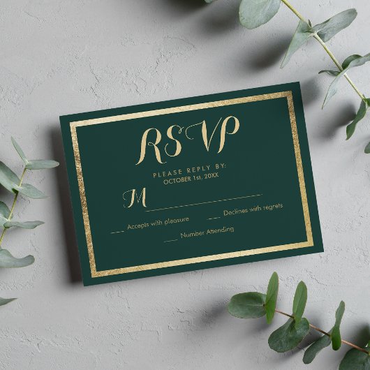 Elegant modern bos groen faux goud RSVP