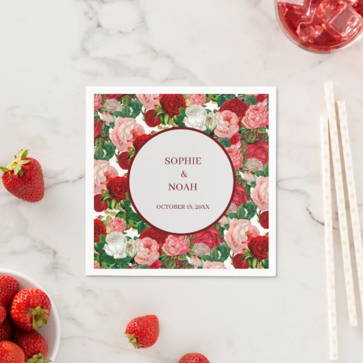 Elegant Modern Botanisch Groene Rode Bogundy Servet (Insitu)