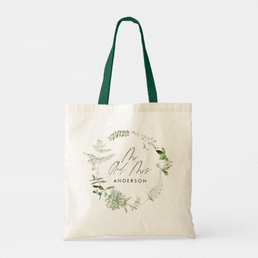 Elegant modern botanisch Mr en Mrs bruiloft gunst Tote Bag (Achterkant)