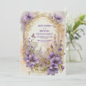 Elegant modern Botanisch Paars Floral Wedding Kaart (Staand voorkant)