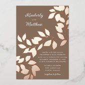 Elegant modern botanische bladeren Roos Gold Weddi Folie Uitnodiging (Voorkant)