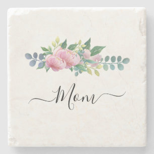 Elegant Modern Botanische Groene Roze Bloemmam Stenen Onderzetter