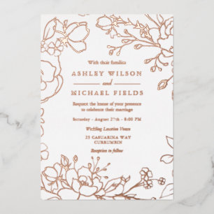 Elegant modern bruiloft Real Roos Gold Floral Folie Uitnodiging