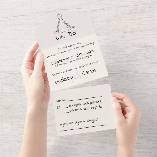 Elegant modern bruiloft Silhouette Collectie All In One Uitnodiging (Afscheurbaar)