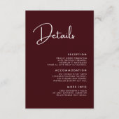 Elegant & Modern Burgundy Wedding Details Informatiekaartje (Voorkant)