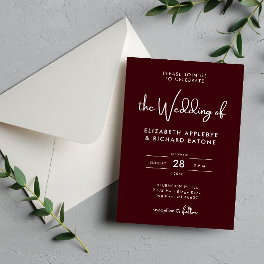 Elegant & Modern Burgundy Wedding Kaart