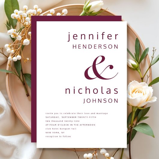 Elegant Modern Burgundy Wedding Kaart