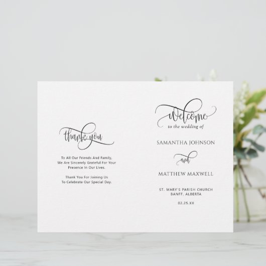 Elegant, Modern Calligrafie Folded Wedding Program (Staand voorkant)
