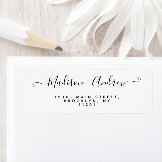 Elegant modern Calligrafiescript Black Wedding Etiket (Insitu)