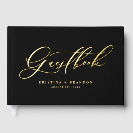 Elegant Modern Calligraphy Black Wedding Gastenboek (Voorkant)