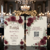 Elegant Modern Calligraphy Burgundy Rose QR Code Kaart