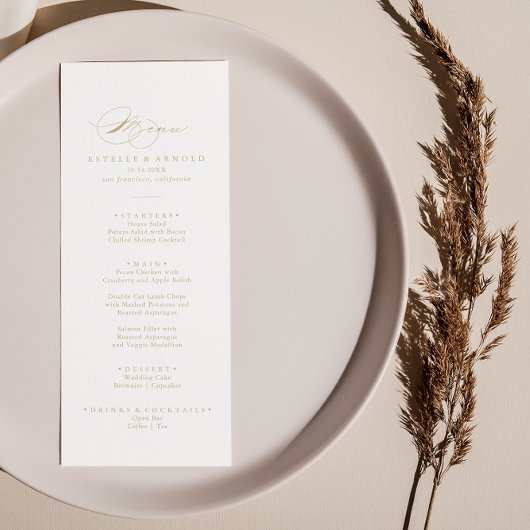 Elegant modern Calligraphy Gold Dinner Menu