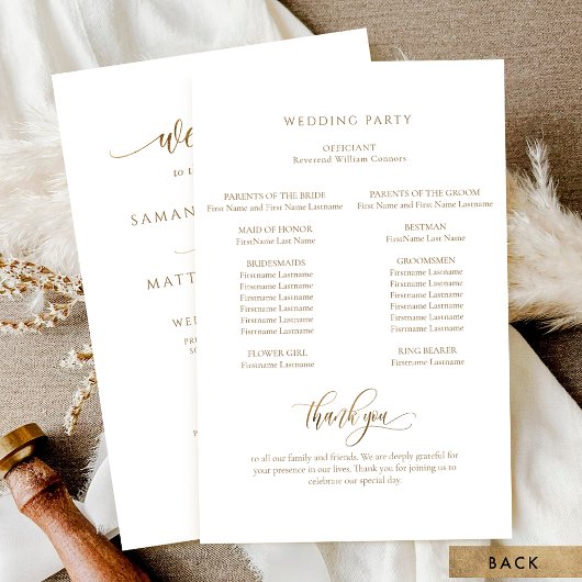 Elegant modern Calligraphy Gold Wedding Programme